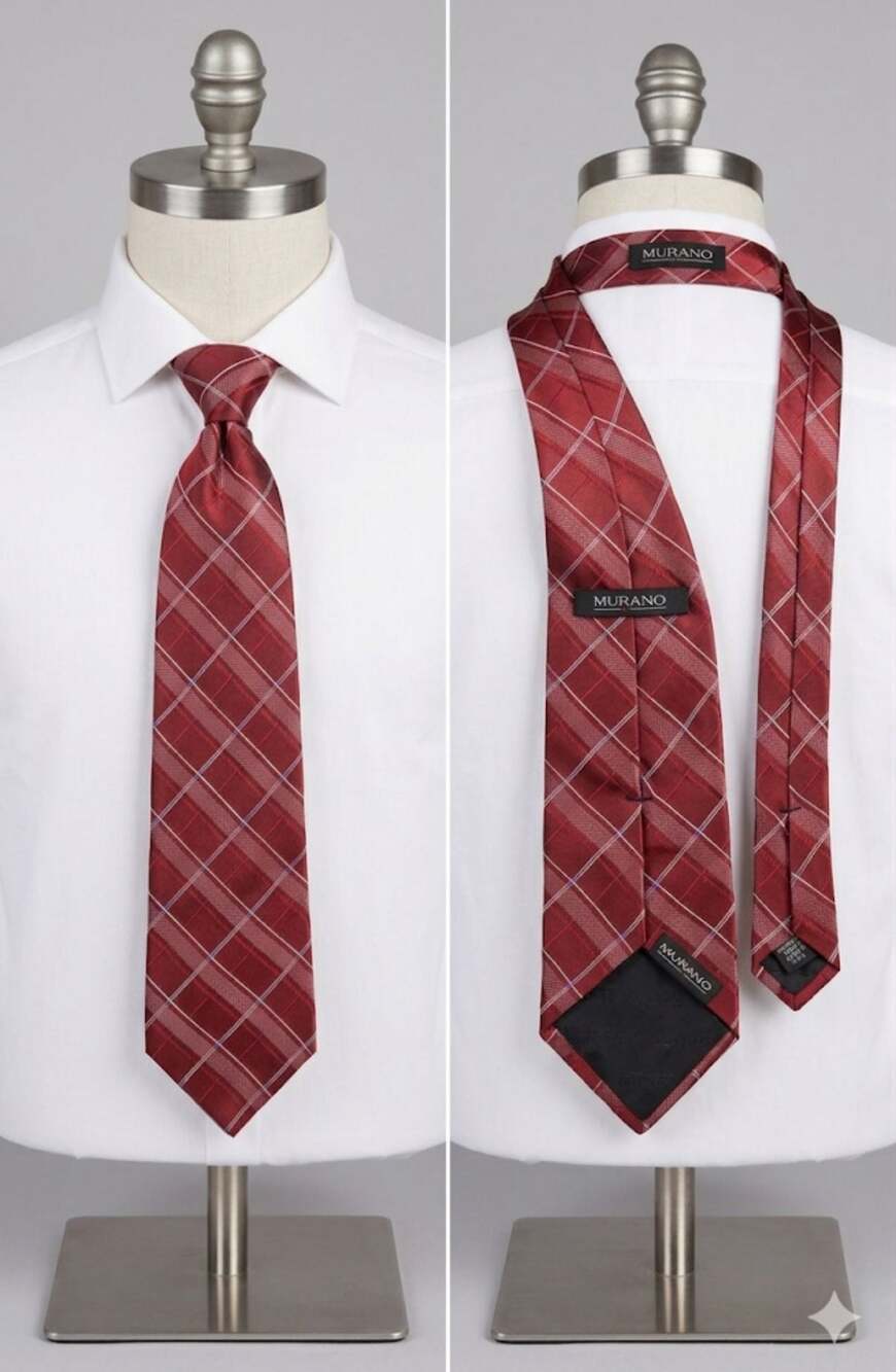Murano Men's Red Plaid Silk Necktie